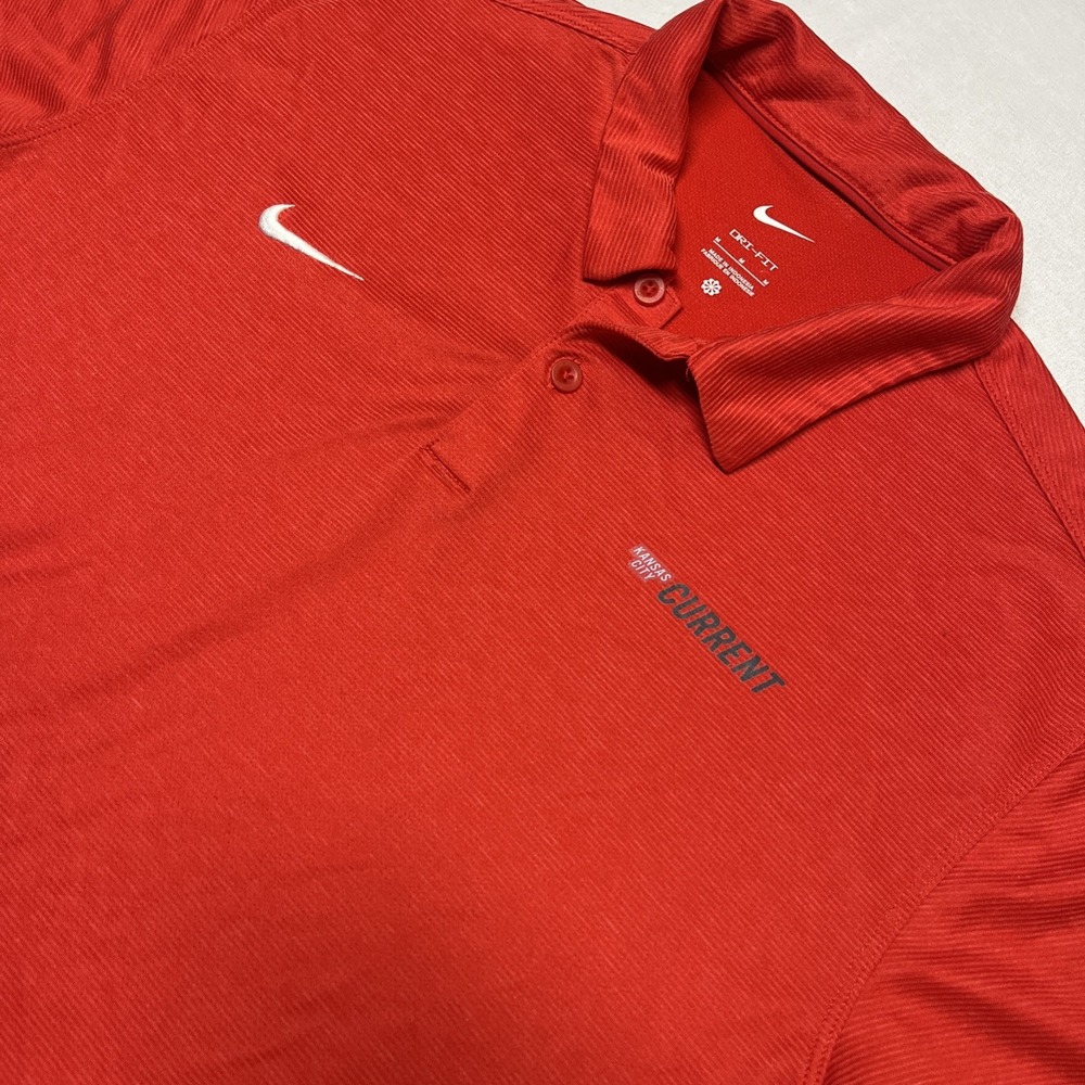 Nike KC Current Men Large Red Polo Performance Stretch Soccer Short Sleeve